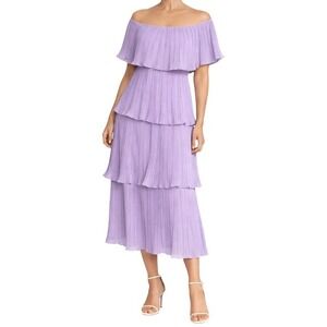 LULUS Off Shoulder‎ Tiered Midi Dress Lilac Lavender Pleated Ruffle NWT M